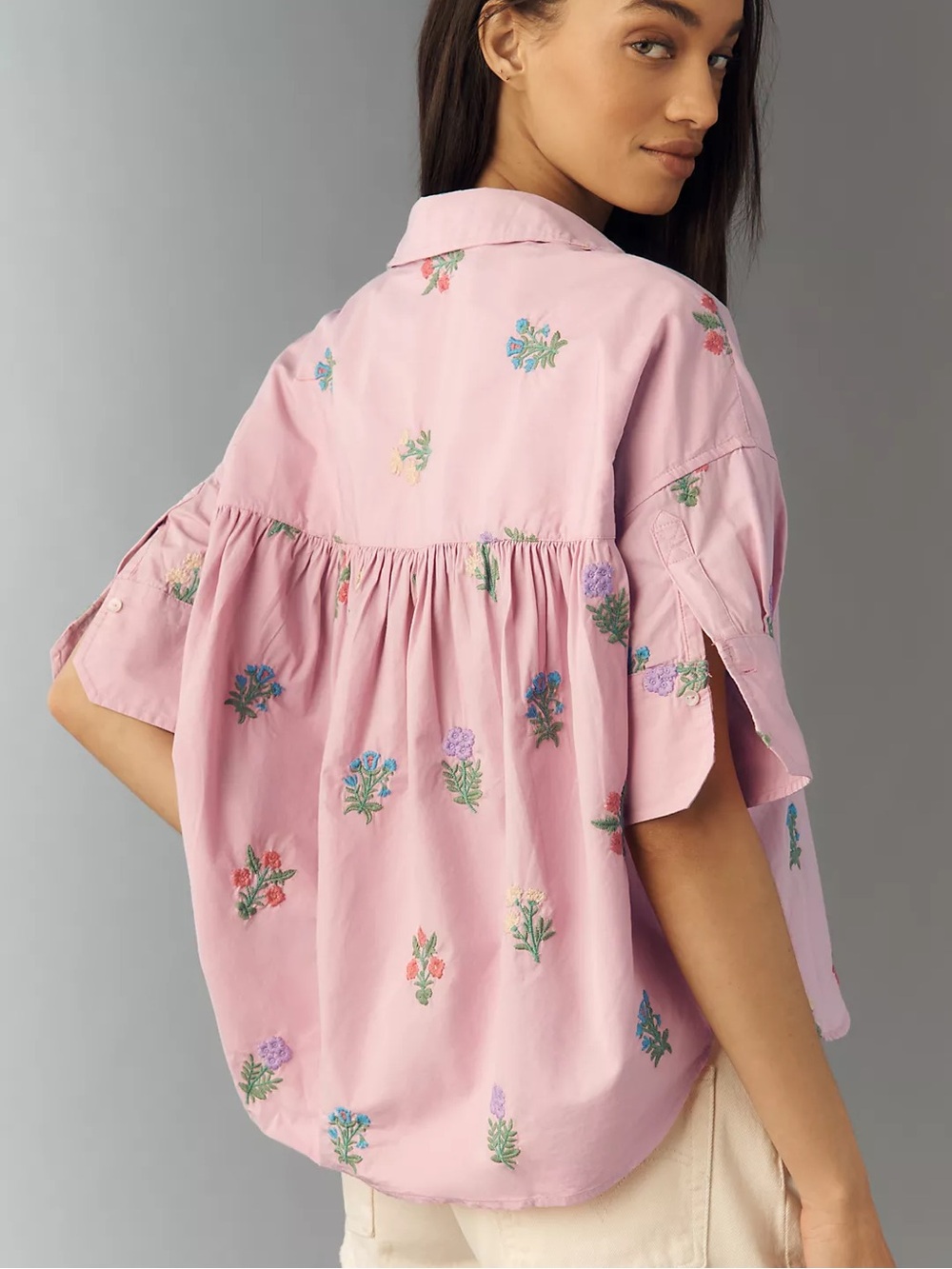 NWOT Maeve Mabel Boxy Embroidered Oxford Shirt Size XL - Picture 2 of 15